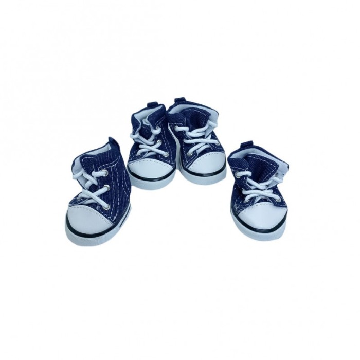 Cizmulite cu siret pentru catei de talie mica,model Jeans, masura L, bleu/alb, 7 X 5 cm [6]
