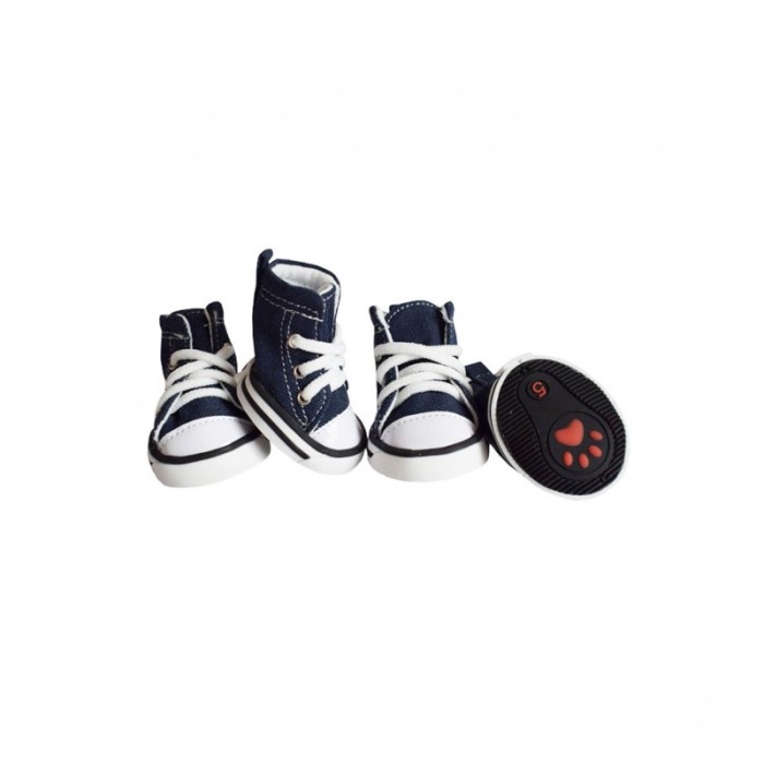 Cizmulite cu siret pentru catei de talie mica,model Jeans, masura L, bleu/alb, 7 X 5 cm [2]