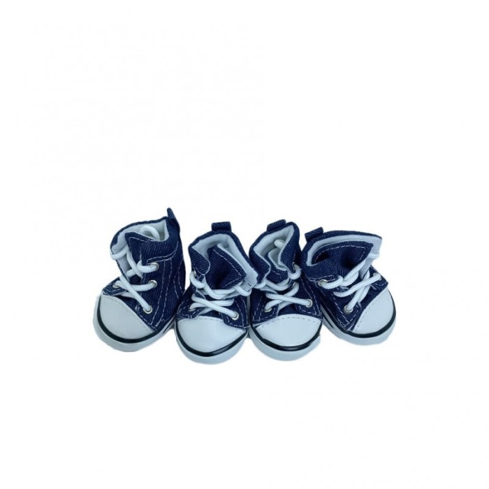 Cizmulite cu siret pentru catei de talie mica,model Jeans, masura L, bleu/alb, 7 X 5 cm [1]