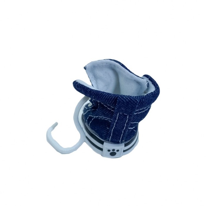 Cizmulite cu siret pentru catei de talie mica,model Jeans, masura L, bleu/alb, 7 X 5 cm [5]