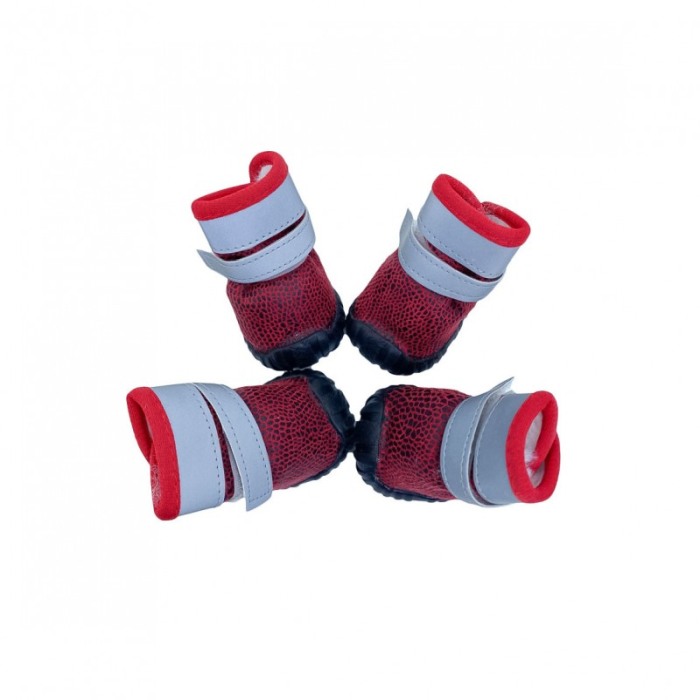 Cizmulite Puppy Boots, cu scai pentru catei de talie foarte mica, masura XL, negru/rosu,banda reflectorizanta, 6 x 5 cm [3]