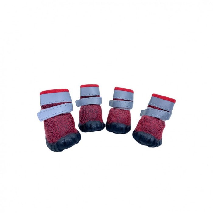 Cizmulite Puppy Boots, cu scai pentru catei de talie foarte mica, masura XL, negru/rosu,banda reflectorizanta, 6 x 5 cm [2]