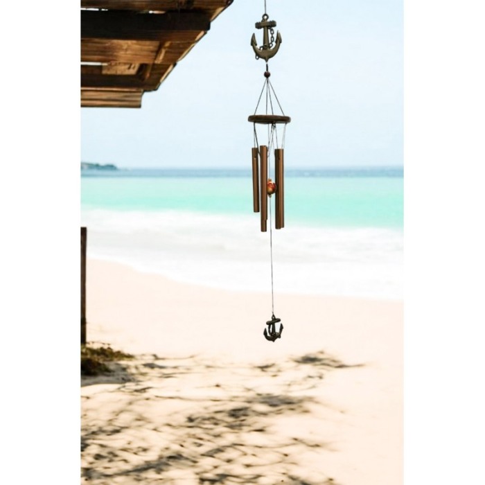 Clopotei de vant Anchor's Doty®️, model cu ancora, design elegant din metal si lemn, maro, 70 cm [4]