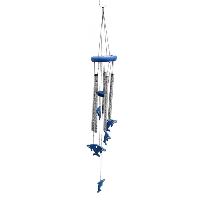 Clopotei de vant Dolphins Doty®️, model cu delfini, design elegant din metal si lemn, albastru/argintiu, 80 cm [1]