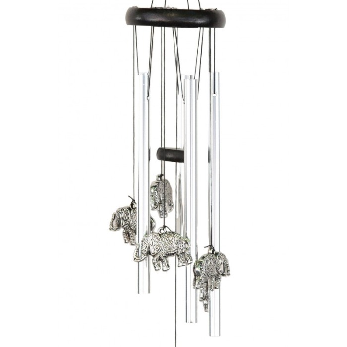 Clopotei de vant FengElephant, cu elefantul norocos, design elegant din metal si lemn, argintiu/negru, 65 cm, Doty®️ [4]