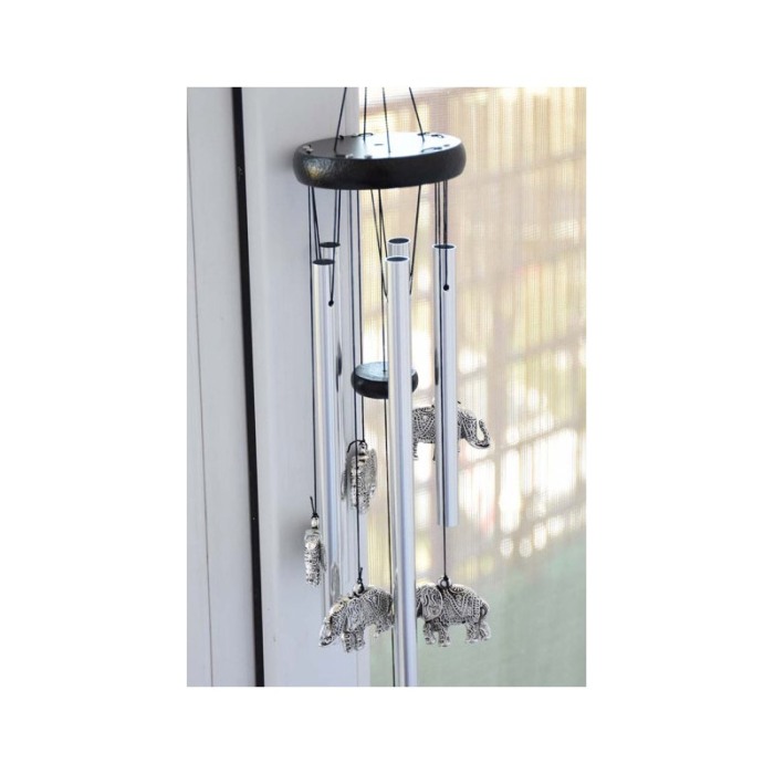Clopotei de vant FengElephant, cu elefantul norocos, design elegant din metal si lemn, argintiu/negru, 65 cm, Doty®️ [3]