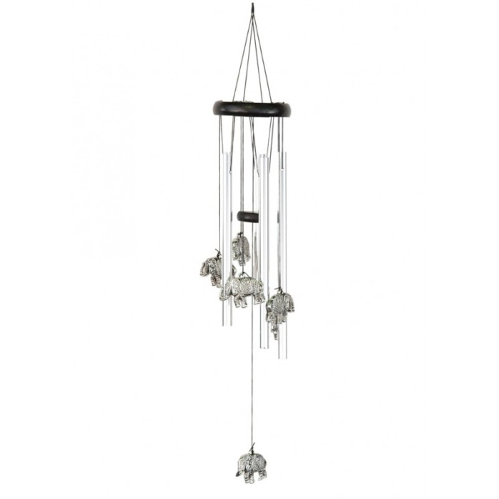 Clopotei de vant FengElephant, cu elefantul norocos, design elegant din metal si lemn, argintiu/negru, 65 cm, Doty®️ [5]