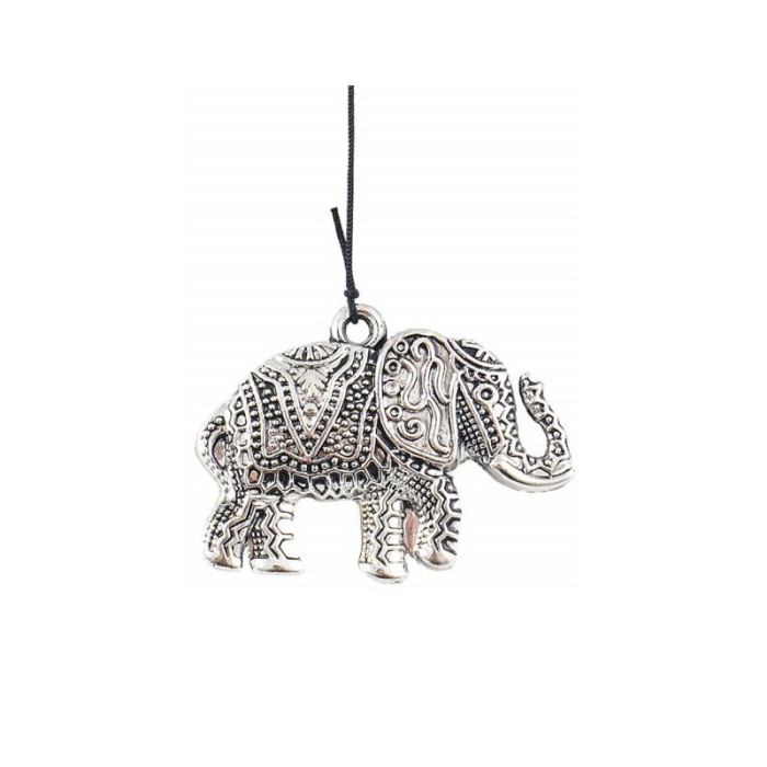Clopotei de vant FengElephant, cu elefantul norocos, design elegant din metal si lemn, argintiu/negru, 65 cm, Doty®️ [2]