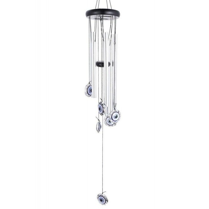 Clopotei de vant FengEye, cu ochiul protector, design elegant din metal si lemn, culoare argintiu, 67 cm, Doty®️ [1]