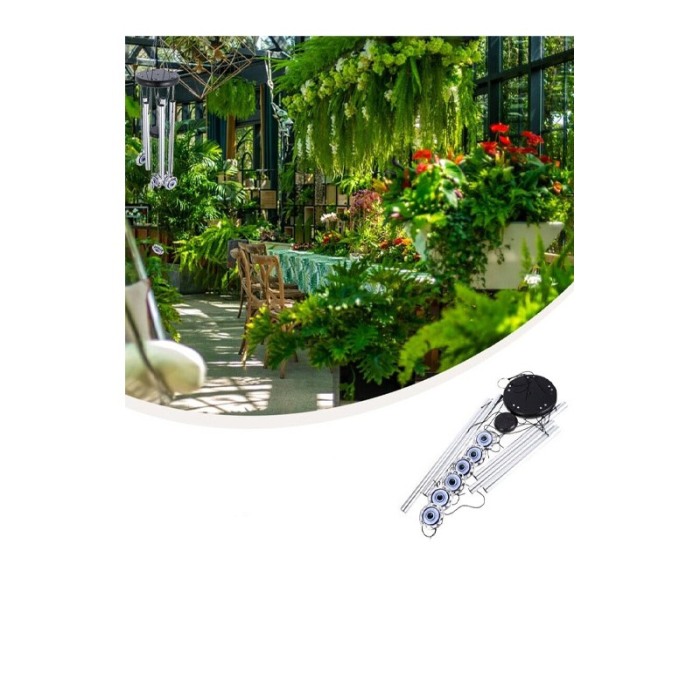 Clopotei de vant FengEye, cu ochiul protector, design elegant din metal si lemn, culoare argintiu, 67 cm, Doty®️ [2]