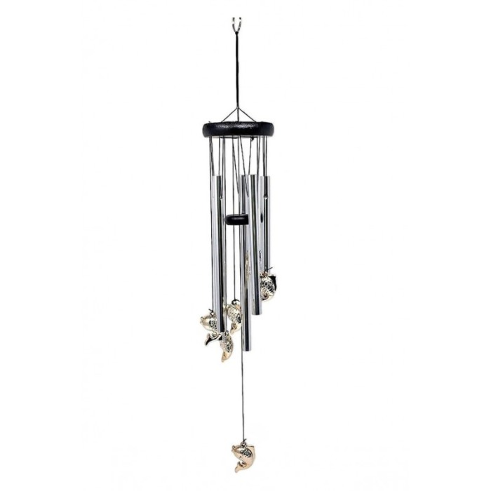 Clopotei de vant FengFish, cu pestisorii armoniei, design elegant din metal si lemn, argintiu, 60 cm, Doty®️ [1]