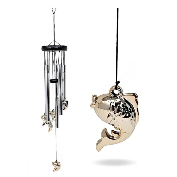Clopotei de vant FengFish, cu pestisorii armoniei, design elegant din metal si lemn, argintiu, 60 cm, Doty®️ [4]