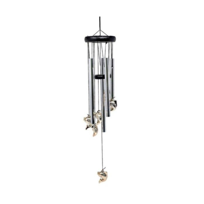 Clopotei de vant FengFish, cu pestisorii armoniei, design elegant din metal si lemn, argintiu, 60 cm, Doty®️ [2]