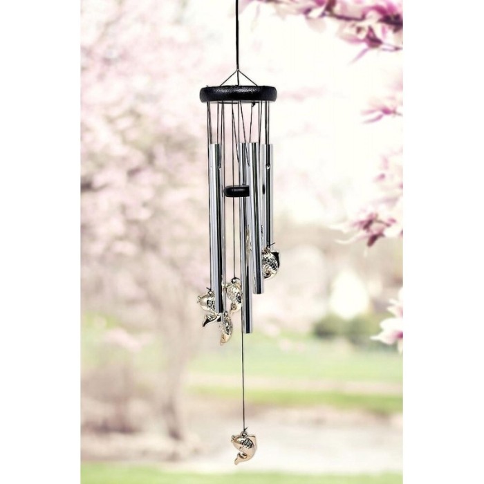 Clopotei de vant FengFish, cu pestisorii armoniei, design elegant din metal si lemn, argintiu, 60 cm, Doty®️ [5]
