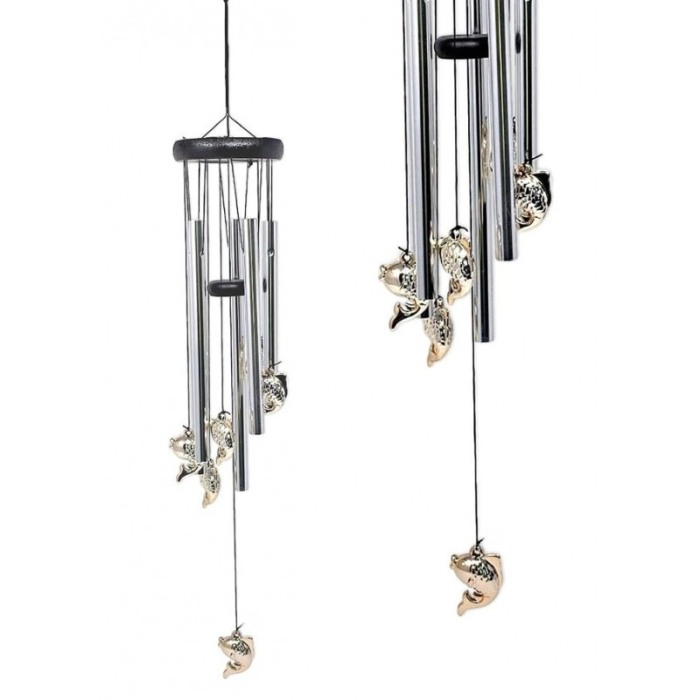 Clopotei de vant FengFish, cu pestisorii armoniei, design elegant din metal si lemn, argintiu, 60 cm, Doty®️ [3]