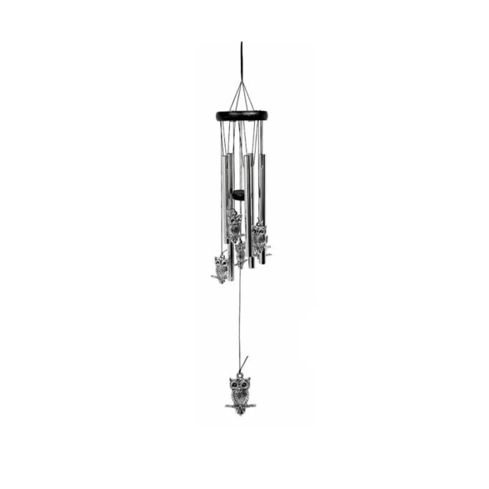 Clopotei de vant FengOwl, cu bufnita intelepciunii, design elegant din metal si lemn, argintiu/negru, 65 cm, Doty®️ [3]