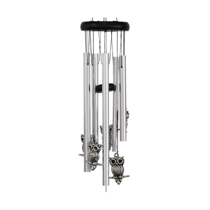 Clopotei de vant FengOwl, cu bufnita intelepciunii, design elegant din metal si lemn, argintiu/negru, 65 cm, Doty®️ [5]