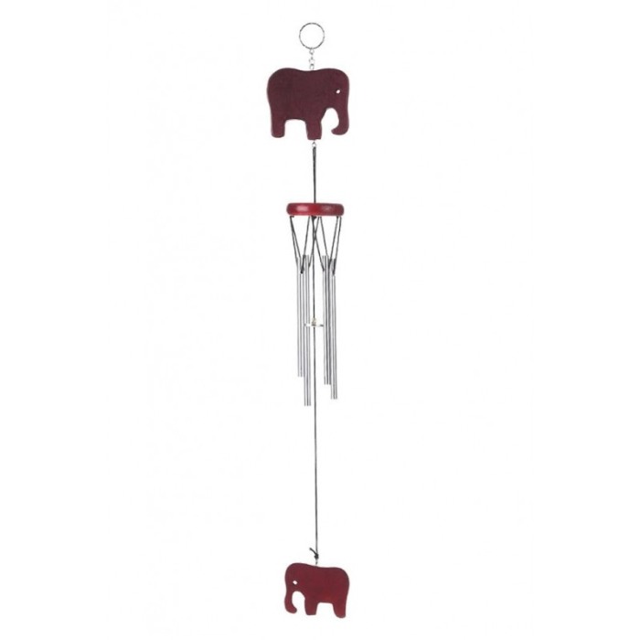 Clopotei de vant FengWoodElephant, cu elefantul norocos, design elegant din metal si lemn, argintiu, 44 cm, Doty®️ [1]