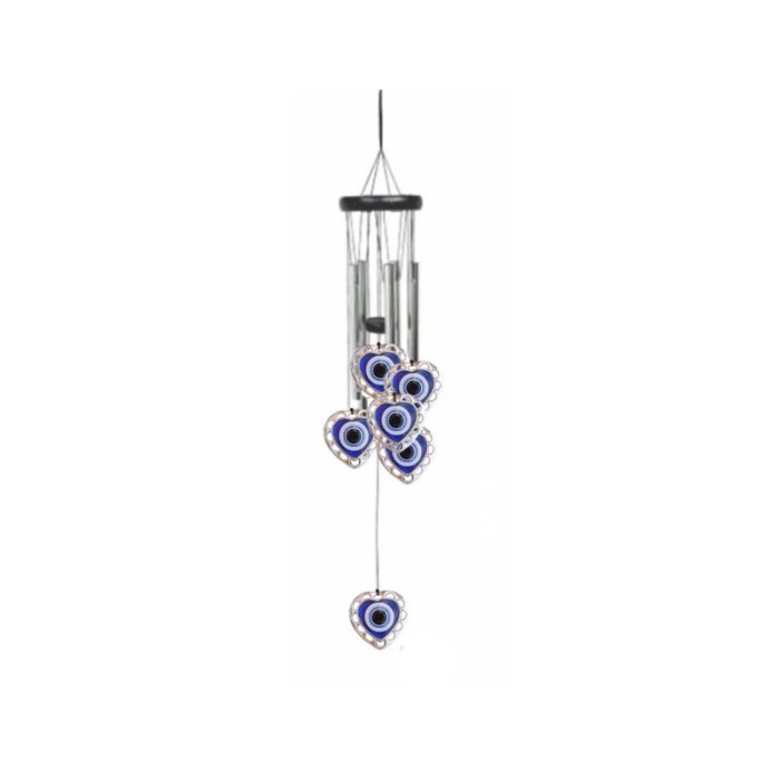 Clopotei de vant HeartFengEye, cu ochiul protector, design elegant din metal si lemn, culoare argintiu, 67 cm, Doty®️ [4]