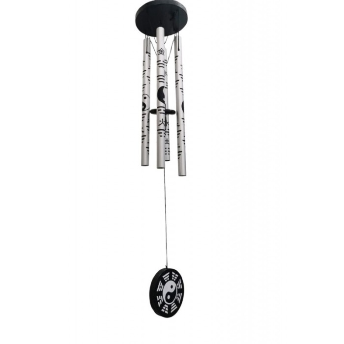 Clopotei de vant YinAndYang Doty®️, design elegant din metal si lemn, negru/argintiu, 55 cm [3]