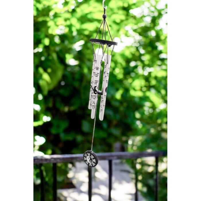 Clopotei de vant YinAndYang Doty®️, design elegant din metal si lemn, negru/argintiu, 55 cm [2]