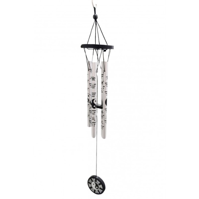 Clopotei de vant YinAndYang Doty®️, design elegant din metal si lemn, negru/argintiu, 55 cm [1]
