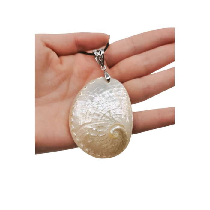 Colier dama FashionShell, cu scoica crem si siret negru, 29 cm, vintage, Doty [4]