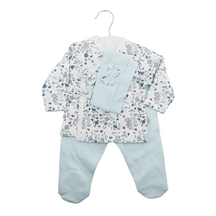 Compleu pentru bebelusi 0-3 luni BabyBlue, 3 piese, 100% bumbac, 56 cm, alb/albastru deschis, Doty®️ [2]