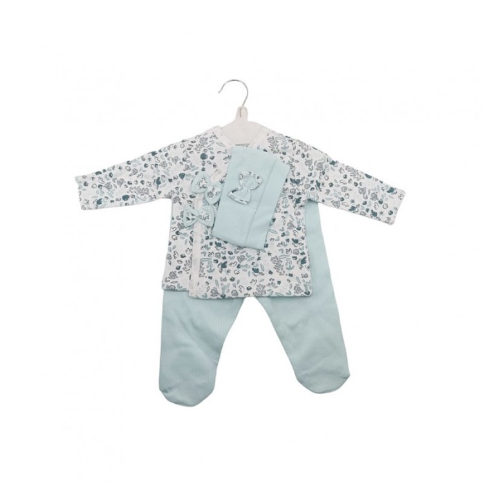 Compleu pentru bebelusi 0-3 luni BabyBlue, 3 piese, 100% bumbac, 56 cm, alb/albastru deschis, Doty®️ [1]