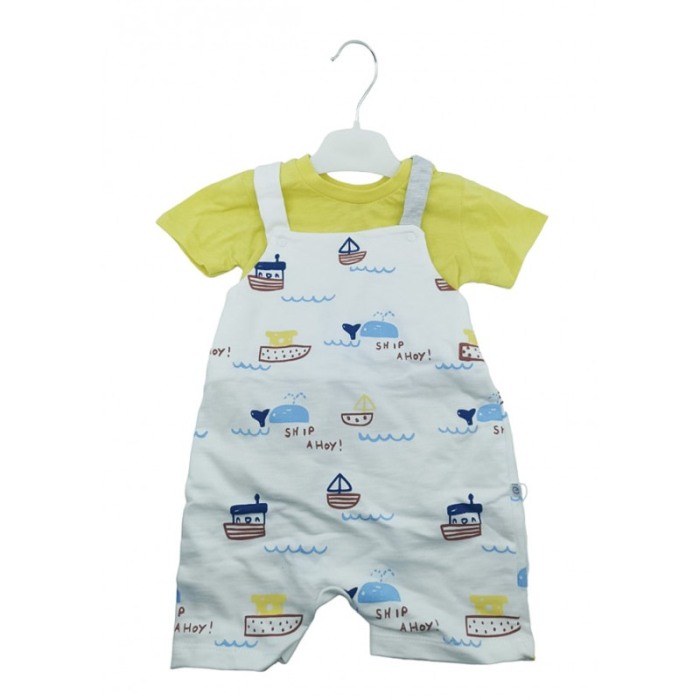 Compleu pentru bebelusi 6-9 luni BabySet, 2 piese, 100% bumbac, 74 cm, alb/galben, Doty®️ [1]