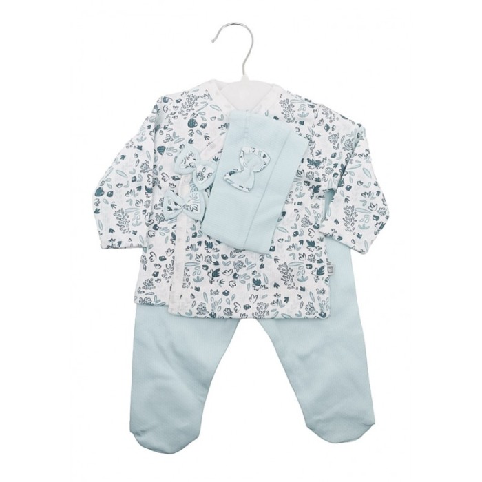 Compleu pentru nou nascuti BabyBlue, 3 piese, 100% bumbac, 50 cm, alb/albastru deschis, Doty®️ [3]