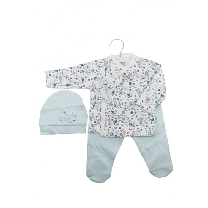 Compleu pentru nou nascuti BabyBlue, 3 piese, 100% bumbac, 50 cm, alb/albastru deschis, Doty®️ [2]
