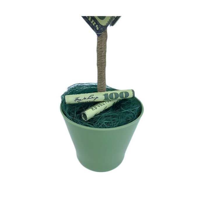 Copac decorativ USD Tree, in ghivechi, design creativ,model dolari, 34 cm, verde [5]