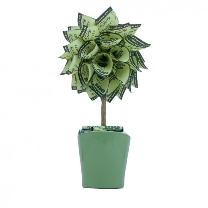 Copac decorativ USD Tree, in ghivechi, design creativ,model dolari, 34 cm, verde [4]