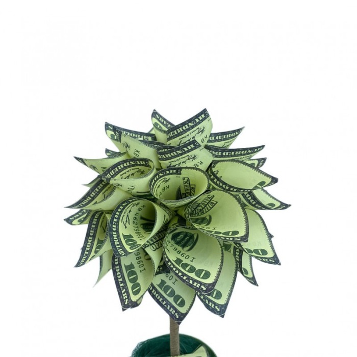 Copac decorativ USD Tree, in ghivechi, design creativ,model dolari, 34 cm, verde [3]
