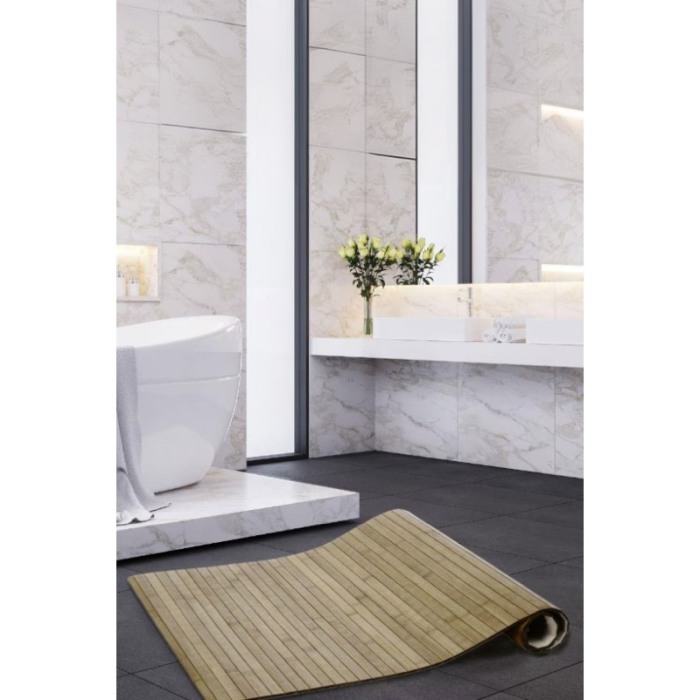 Covoras de baie din bambus BambooCarpet Doty®, bej, 50x120 cm, design antiderapant, rezistent la umiditate [2]