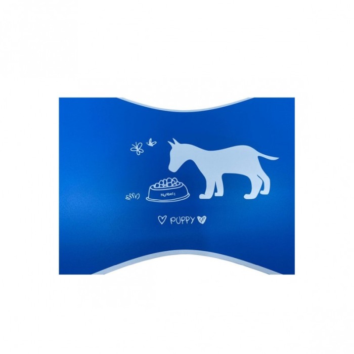 Covoras Happy Puppy, din plastic, suport pentru bolurile de mancare sau apa, forma os, 50x30 cm, albastru [4]
