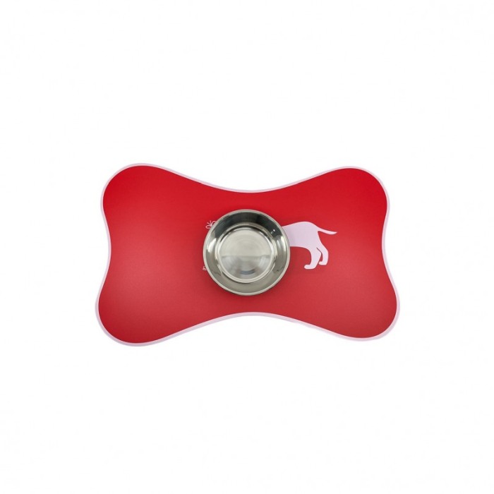 Covoras Happy Puppy, din plastic, suport pentru bolurile de mancare sau apa, forma os, 50x30 cm, rosu [3]