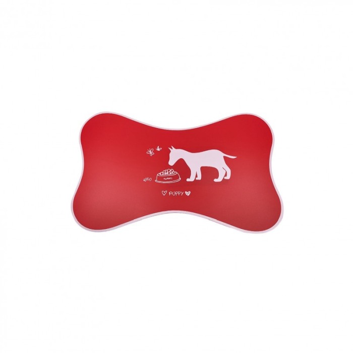 Covoras Happy Puppy, din plastic, suport pentru bolurile de mancare sau apa, forma os, 50x30 cm, rosu [1]