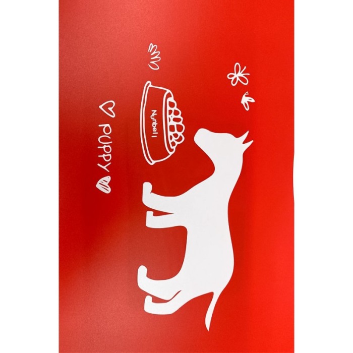 Covoras Happy Puppy, din plastic, suport pentru bolurile de mancare sau apa, forma os, 50x30 cm, rosu [4]