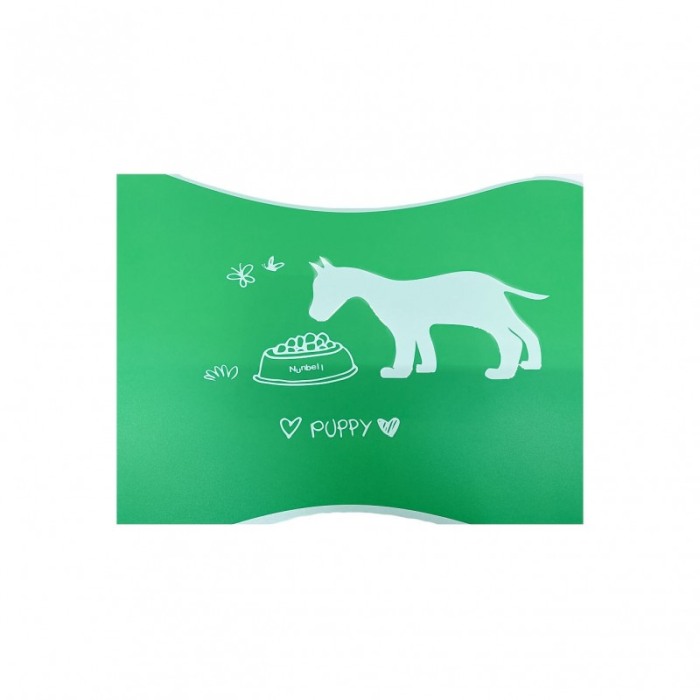Covoras Happy Puppy, din plastic, suport pentru bolurile de mancare sau apa, forma os, 50x30 cm, verde [5]