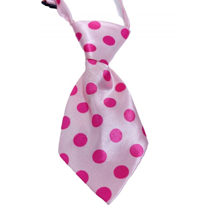 Cravata Fashion Raley, pentru animale de companie, mici,44-32 cm, reglabila, model buline ,roz [2]
