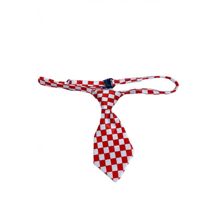 Cravata Fashion Raley, pentru animale de companie, mici,44-32 cm, reglabila, model carouri,rosu/alb [3]