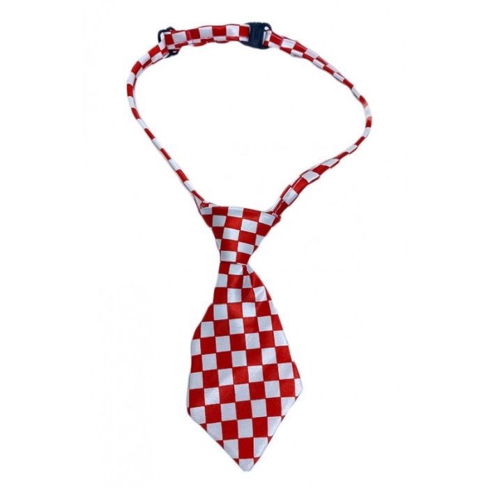 Cravata Fashion Raley, pentru animale de companie, mici,44-32 cm, reglabila, model carouri,rosu/alb [1]