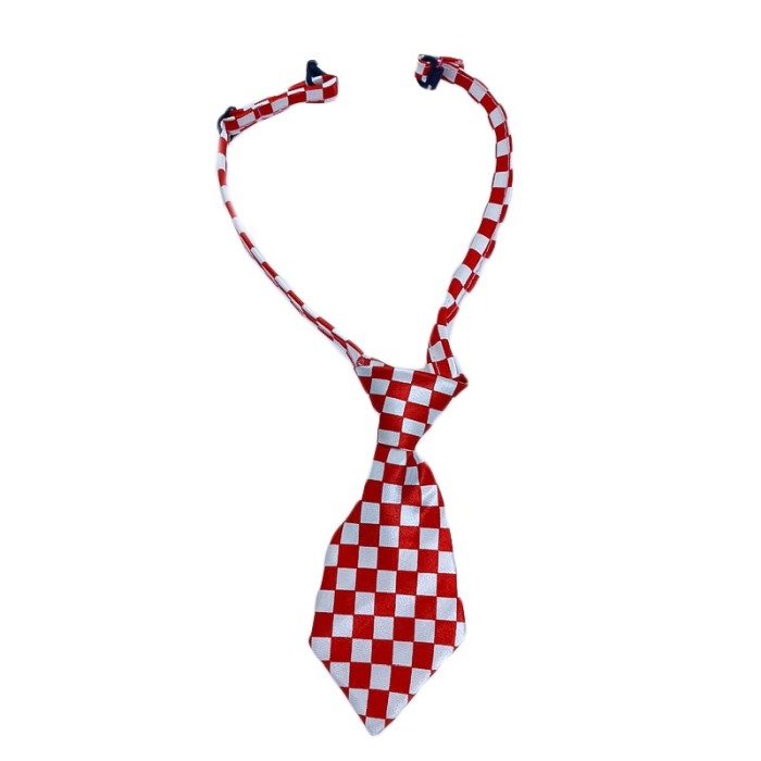 Cravata Fashion Raley, pentru animale de companie, mici,44-32 cm, reglabila, model carouri,rosu/alb [2]