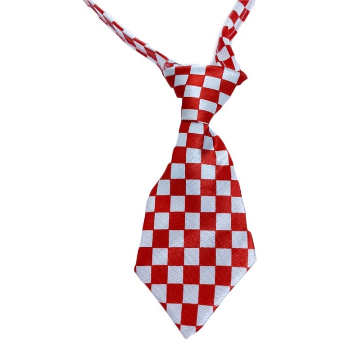 Cravata Fashion Raley, pentru animale de companie, mici,44-32 cm, reglabila, model carouri,rosu/alb [4]