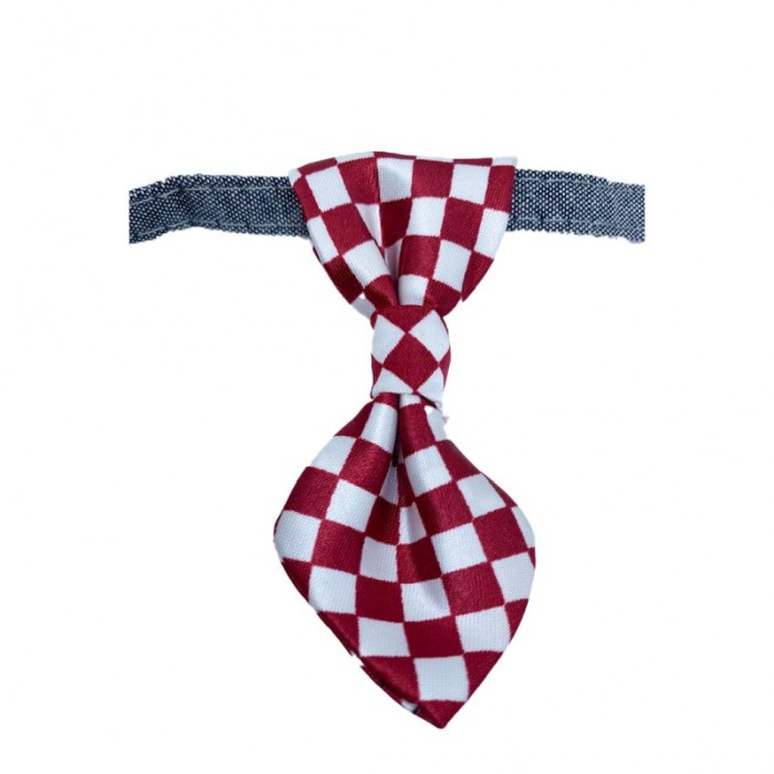 Cravata Ring Raley, pentru animale de companie, mici,32-24 cm, reglabila, clopotel inclus, model carouri, rosu/alb [5]