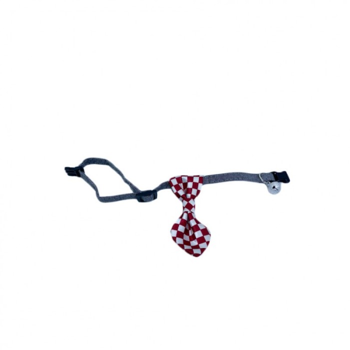 Cravata Ring Raley, pentru animale de companie, mici,32-24 cm, reglabila, clopotel inclus, model carouri, rosu/alb [3]