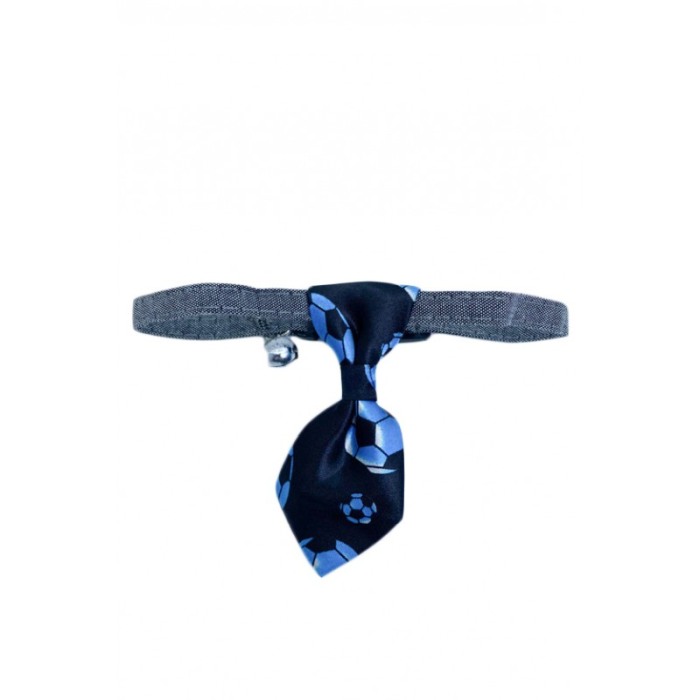 Cravata Ring Raley, pentru animale de companie, mici,32-24 cm, reglabila, clopotel inclus, model cu mingi,negru/albastru [3]
