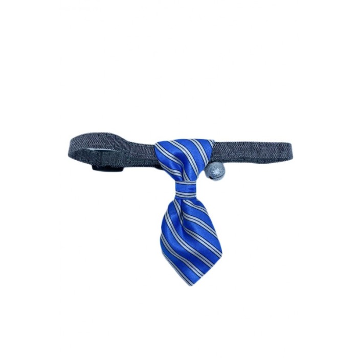 Cravata Ring Raley, pentru animale de companie, mici,32-24 cm, reglabila, clopotel inclus, model dungi,albastru [6]